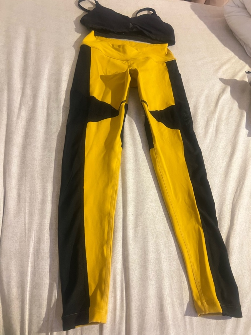 Black Ribbed Triangle Bralette and leggings for gym  exercise